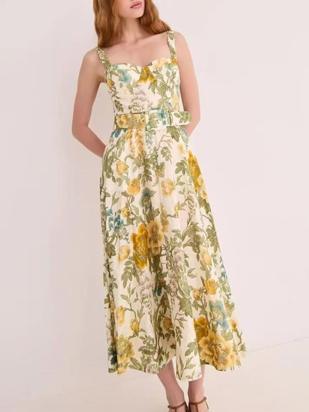 NWT Cara Cara NYC Calypso Midi Dress - Floral Meadow Ivory Party Wedding Cocktai